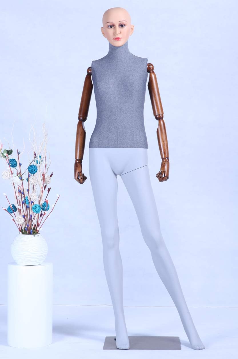 DF1-9D-MB Weiblich Stoffbezogener Oberkörper und Massive bewegliche holzarme schöne abstrakte Grau M