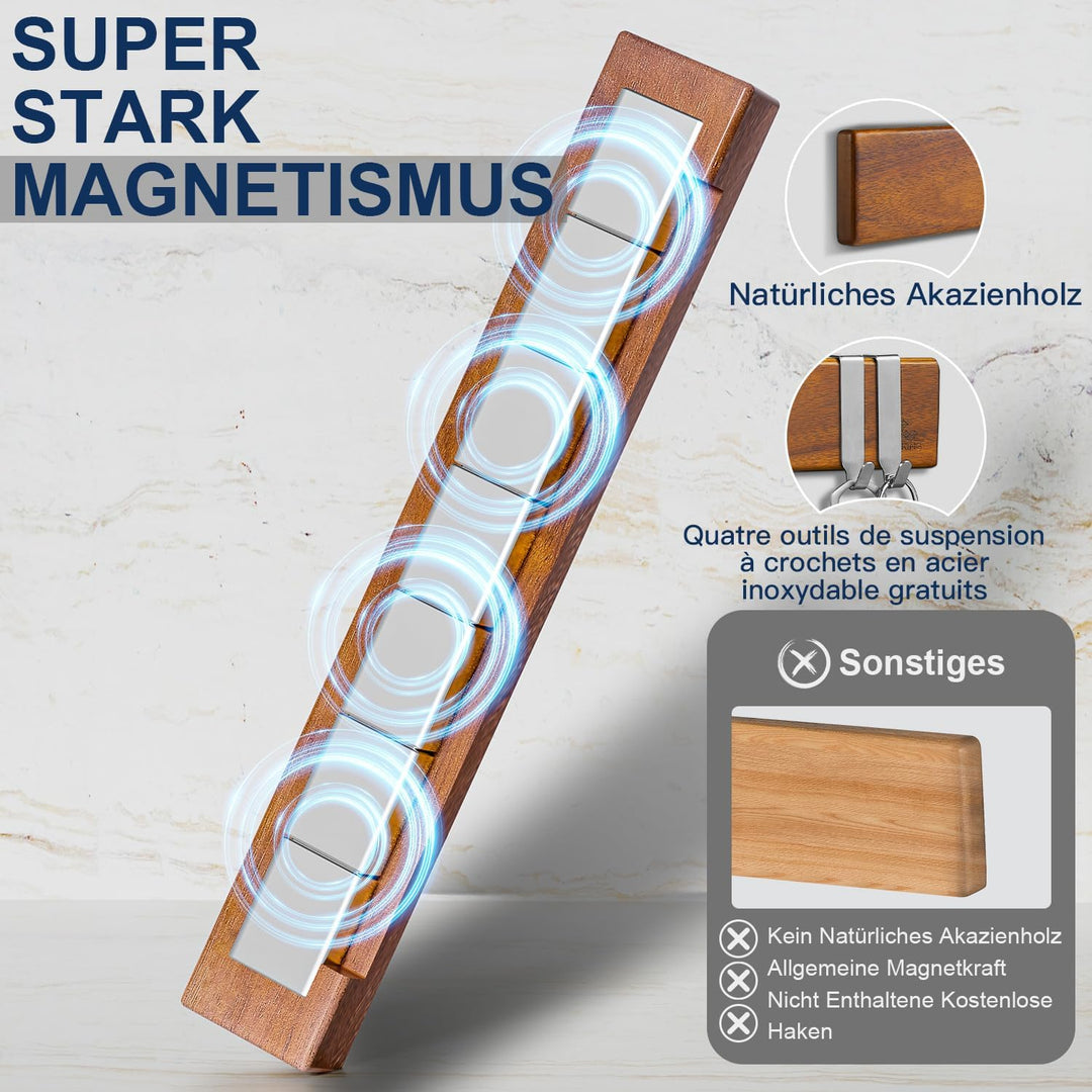 ENOKING Magnetleiste Messer 40 cm, Messerblock Magnetisch ohne Messer, Magnet Messerhalter aus Akazi