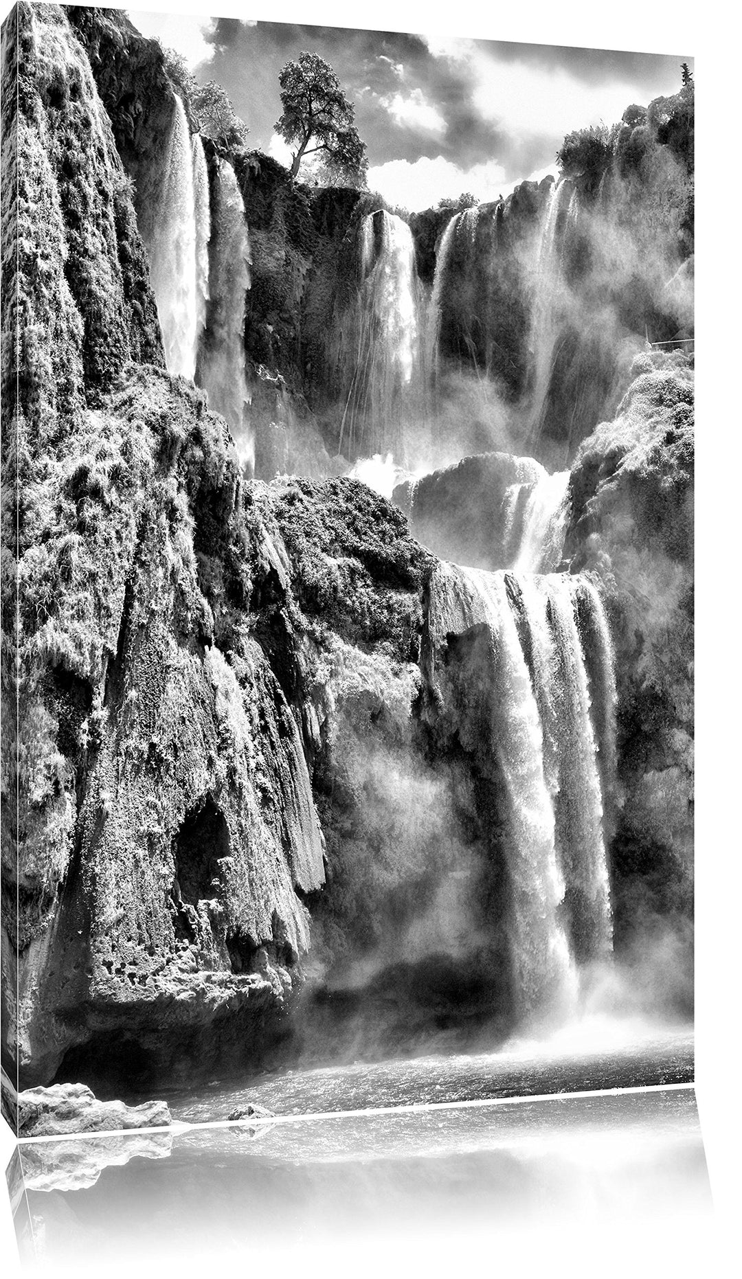 Pixxprint Spektakulärer Wasserfall / 100x70cm Leinwandbild bespannt auf Holzrahmen/Wandbild Kunstdru
