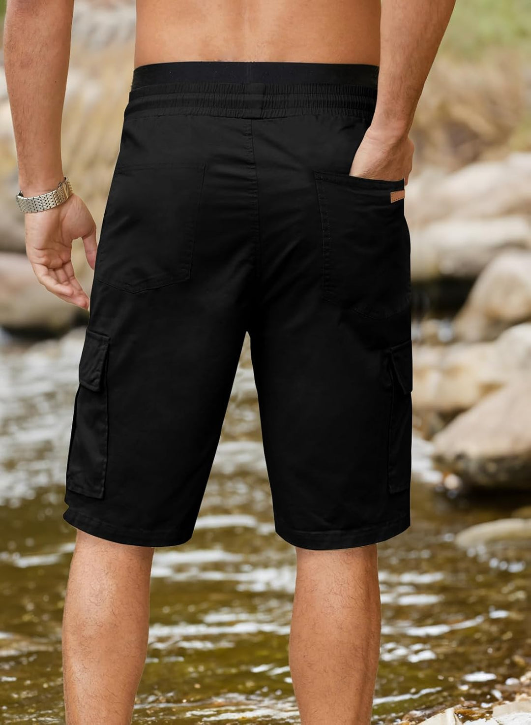 JMIERR Kurze Hosen Herren Baumwolle Cargo Shorts Herren Sommer Freizeithose mit Taschen M A Schwarz,