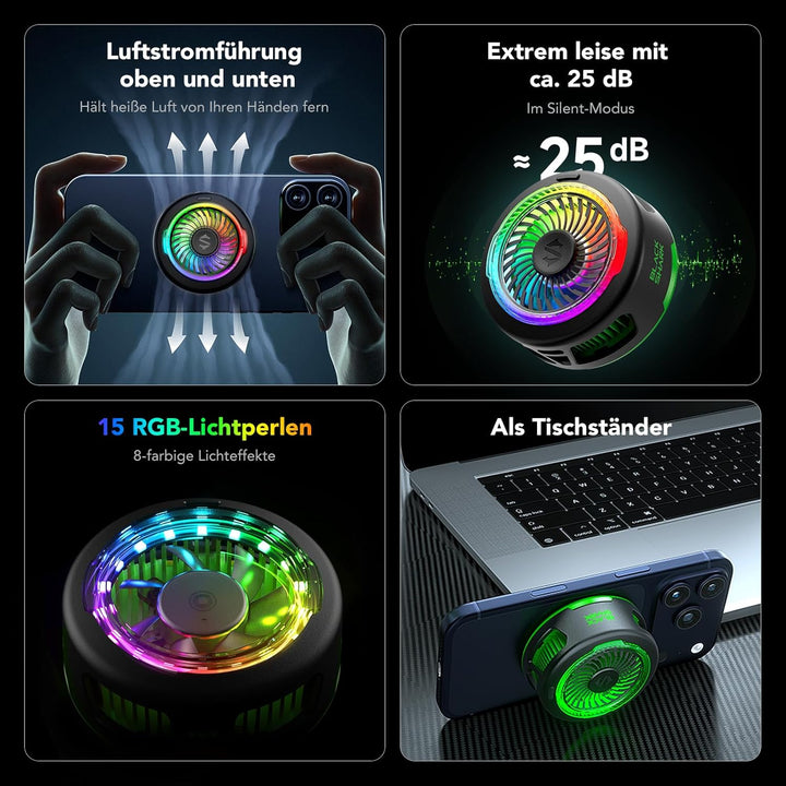 Black Shark FunCooler 6 Magnetic Phone Cooler für Gaming, Tragbarer Handy Kühler mit RGB-Beleuchtung