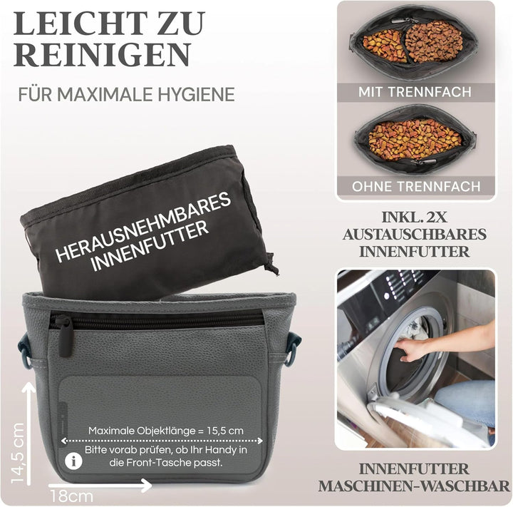 Heimatpfoten® Futterbeutel für Hunde aus Leder-Imitat - Gassi-Tasche mit Einhand Magnet-Verschluss H