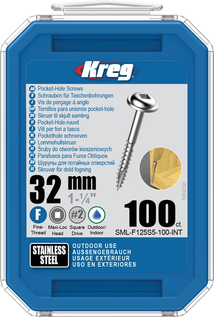 Kreg Pocket-Hole Schrauben 32 mm, Edelstahl, Maxi-Loc, Feingewinde, 100 Stück