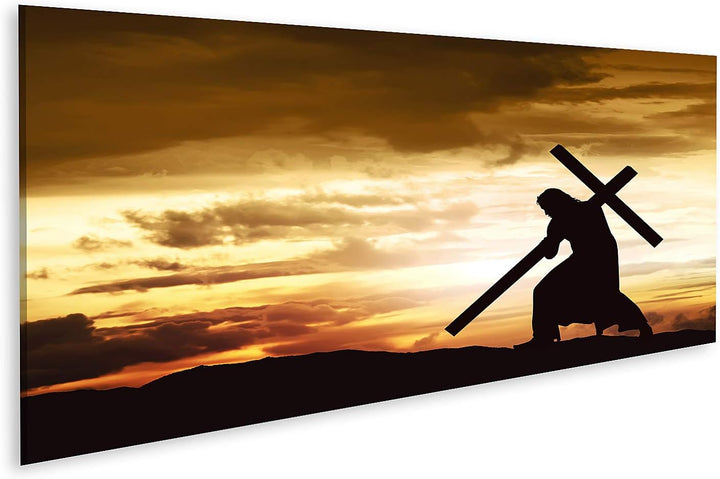 islandburner Bild auf Leinwand Silhouette Jesus Kreuz Hügel Sonnenuntergang Bilder Wandbilder Poster