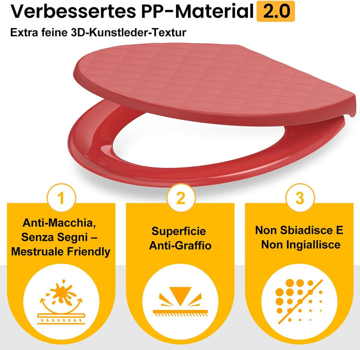 WC Sitz Rot mit absenkautomatik Oval, Toilettendeckel mit Quick-Release Funktion, Klobrille, Klodeck