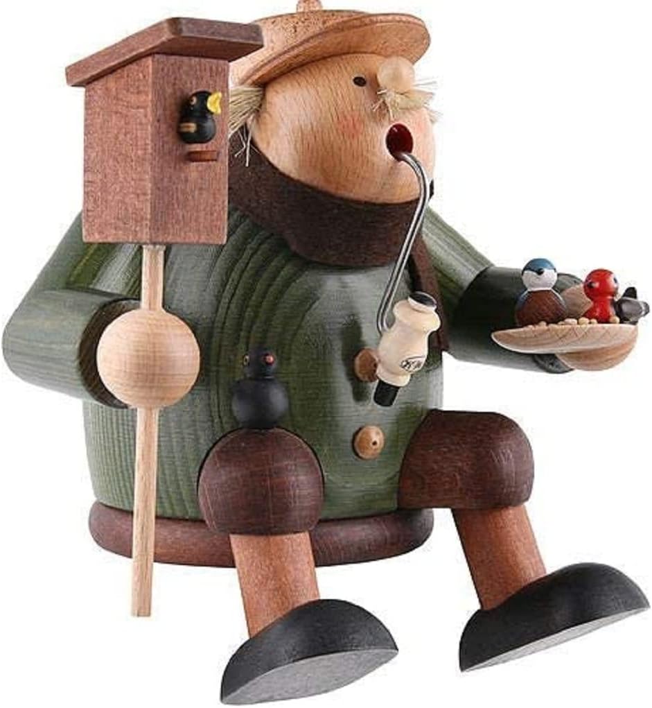 KWO Olbernhau Räuchermann Kantenhocker Vogelfreund, 17 cm, Mehrfarbig