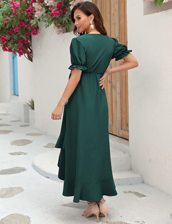KOJOOIN Damen Umstandskleid V-Ausschnitt Stillkleid Kurzarm Schwangerschaftskleid mit Rüschen Blumen