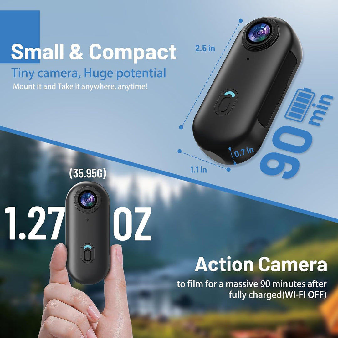 4K Mini Action Kamera mit 64 GB Karte, Wasserdicht, Daumengrosse Freisprech-Aufnahme-Körperkamera, T