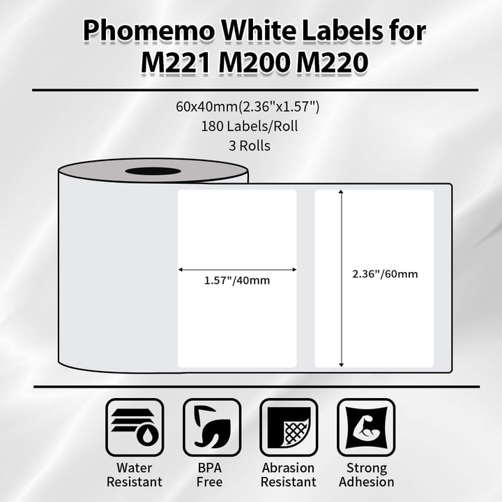 Phomemo M220/M221/M200 Selbstklebende Etiketten, 2.36" x 1.57" (60x40 mm) Thermoetiketten papier für