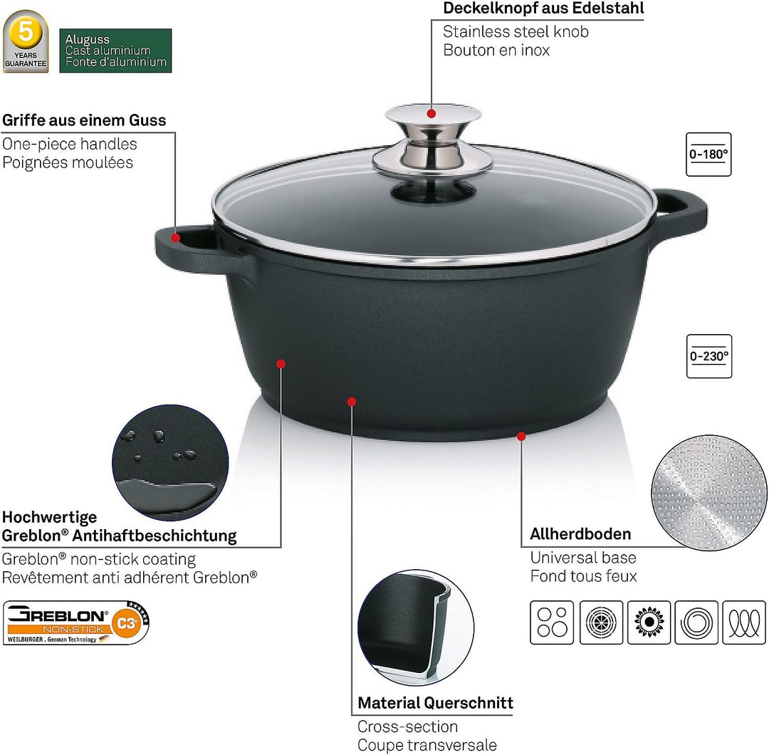 Kela Fleischtopf Kerros 24cm aus Aluguss, Schwarz, 24 cm