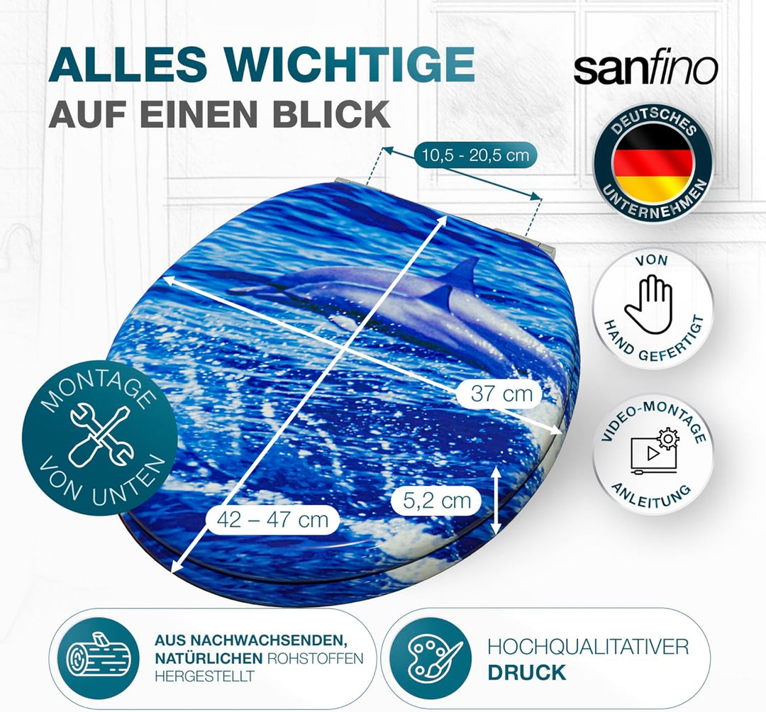 Premium WC Sitz mit Absenkautomatik – hochwertige Toilettendeckel aus Holz, viele bunte Motive, hohe