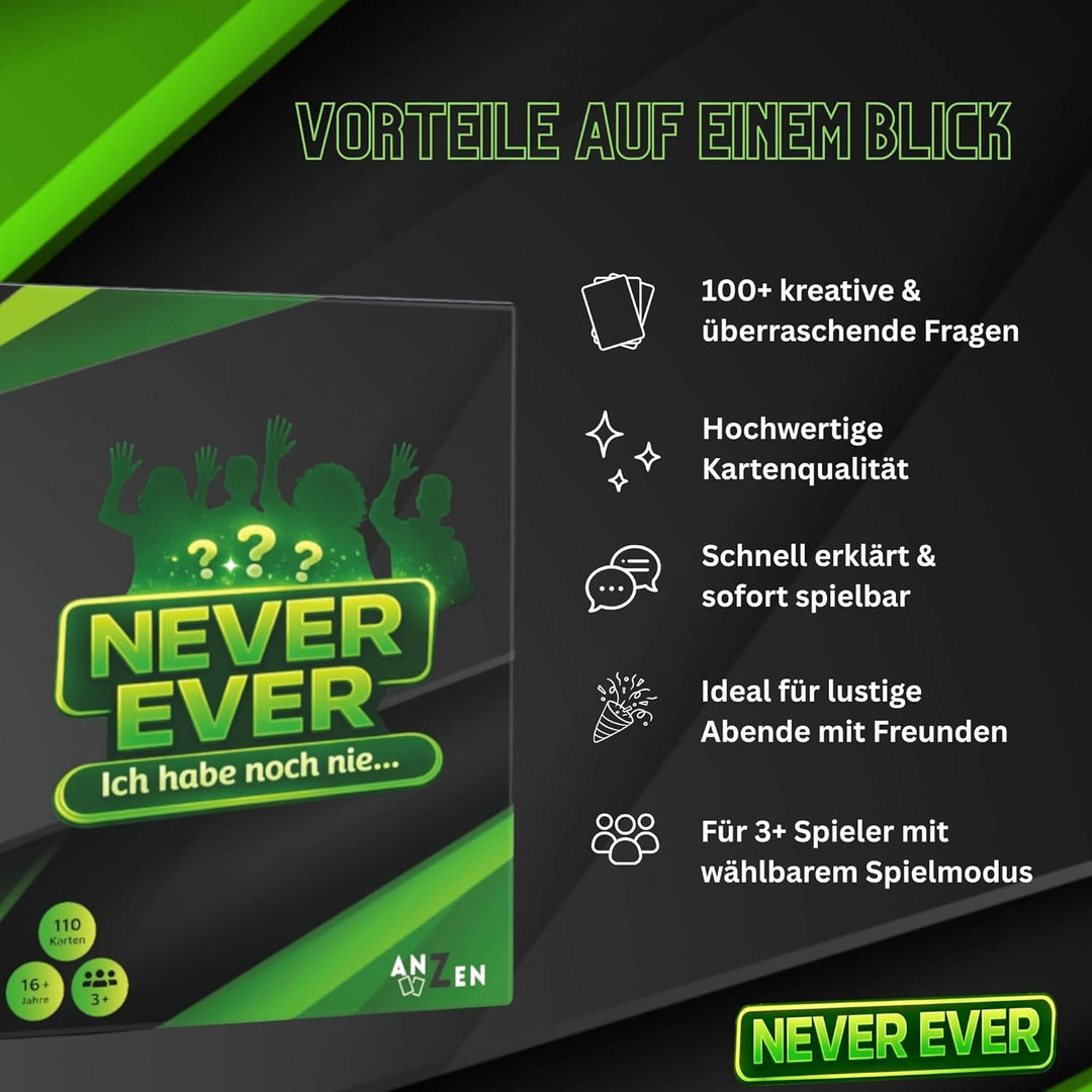 NEVER EVER - Ich habe noch nie Spiel | Partyspiel für Erwachsene oder Teens ab 16 Jahren | Kartenspi