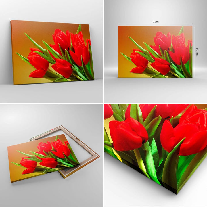 Bilder auf Leinwand Tulpen Blumen Feld Plantage Leinwandbild 70x50cm Wandbilder Dekoration Wohnzimme