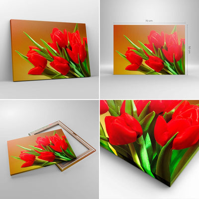 Bilder auf Leinwand Tulpen Blumen Feld Plantage Leinwandbild 70x50cm Wandbilder Dekoration Wohnzimme