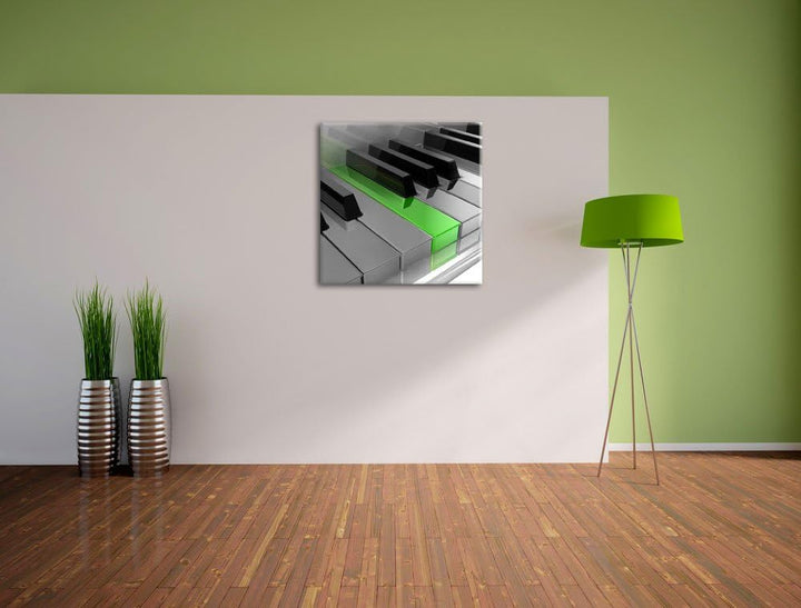 Piano Green Klaviertasten schwarz/weiss, Format: 70x70 auf Leinwand, 70x70