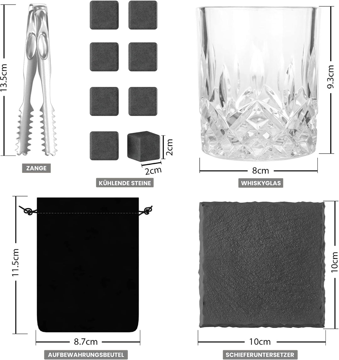 Twhisky Premium Whisky Glas Geschenkset - 1 Whiskey Glas Tumbler 300 ml, 4 wiederverwendbare Whisky