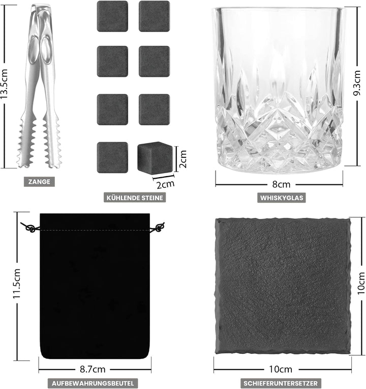 Twhisky Premium Whisky Glas Geschenkset - 1 Whiskey Glas Tumbler 300 ml, 4 wiederverwendbare Whisky