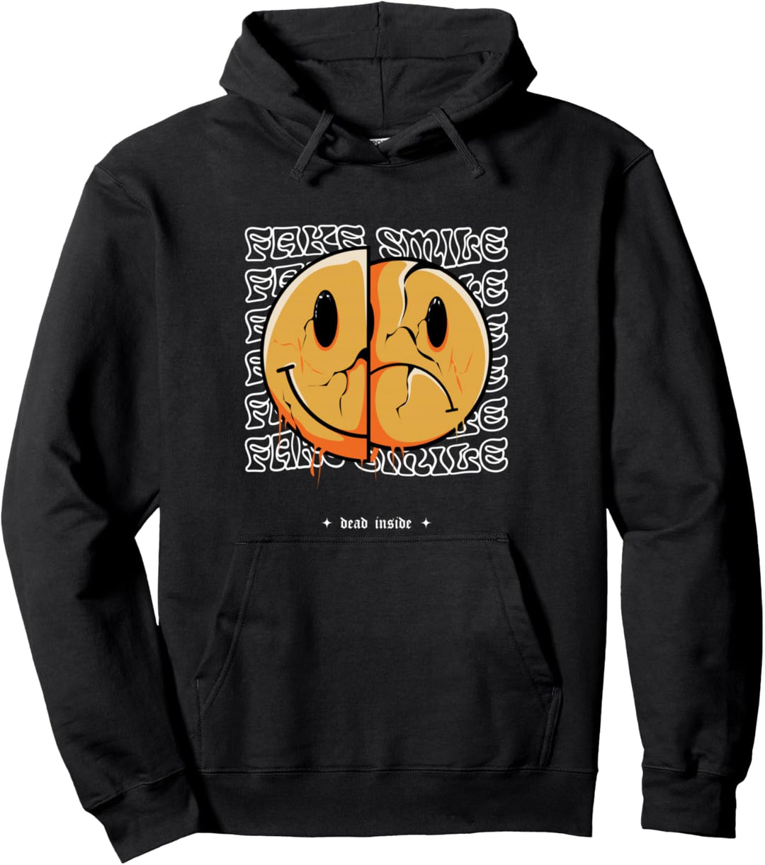 Fake Smile - Traurige Ästhetische Edgy Streetwear Pullover Hoodie