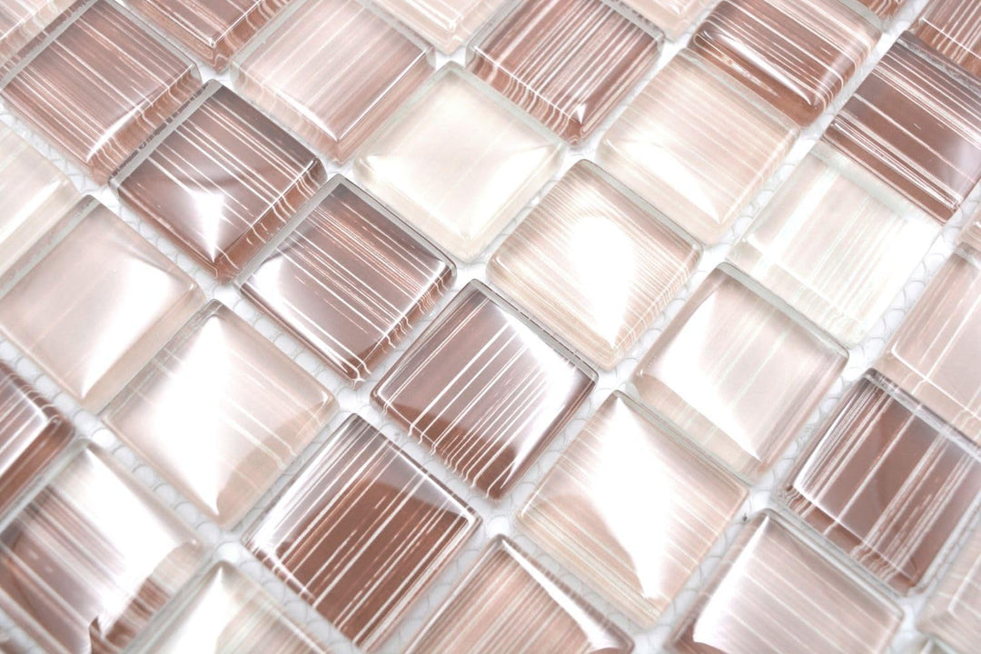 Mosaik Quadrat Crystal strichbeige Glasmosaik Transluzent Transparent 3D Fliesenspiegel, Mosaikstein