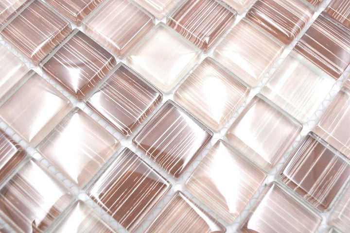Mosaik Quadrat Crystal strichbeige Glasmosaik Transluzent Transparent 3D Fliesenspiegel, Mosaikstein