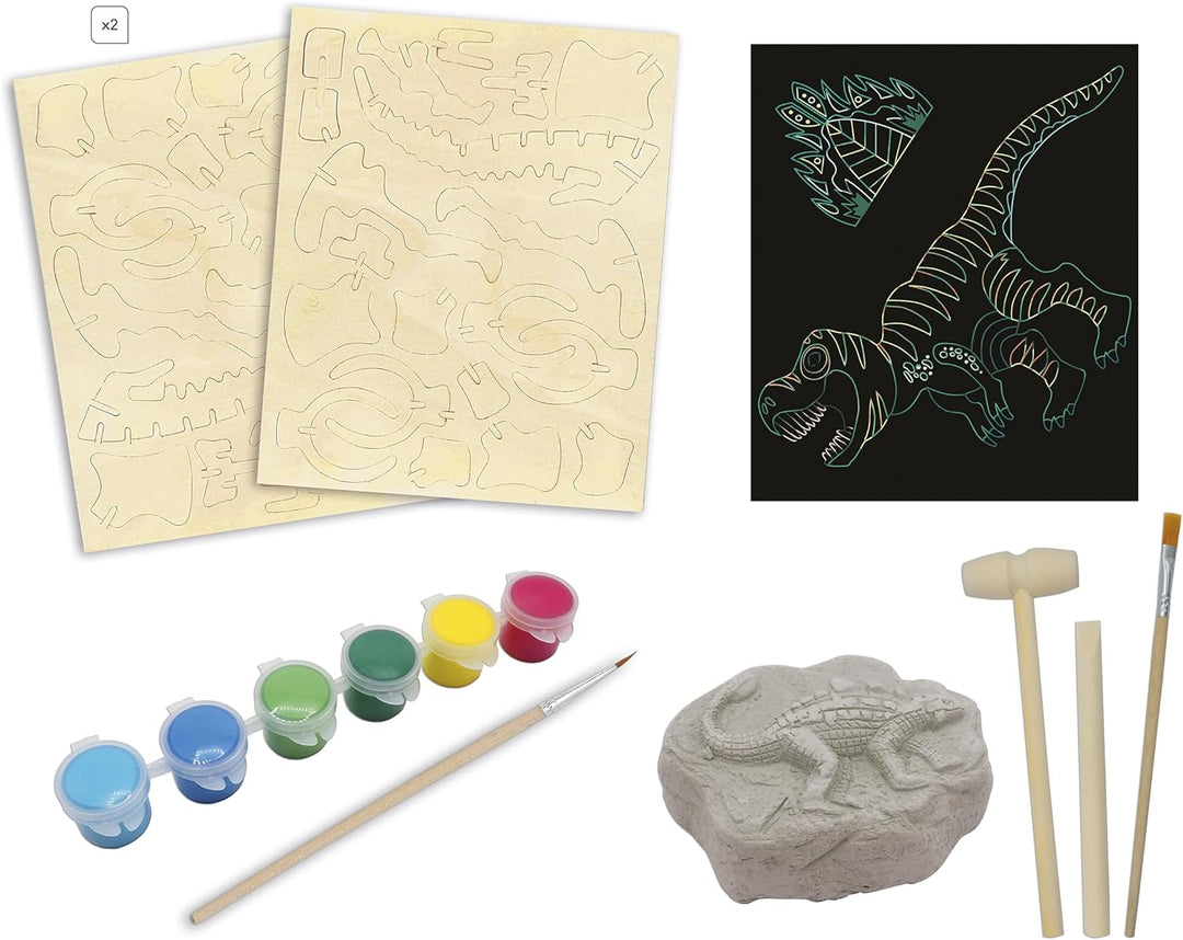 Janod - Dino-Forscher - Entdecker-Koffer - Kreativset - 6 Verschiedene Aktivitäten - Basteln für Kin