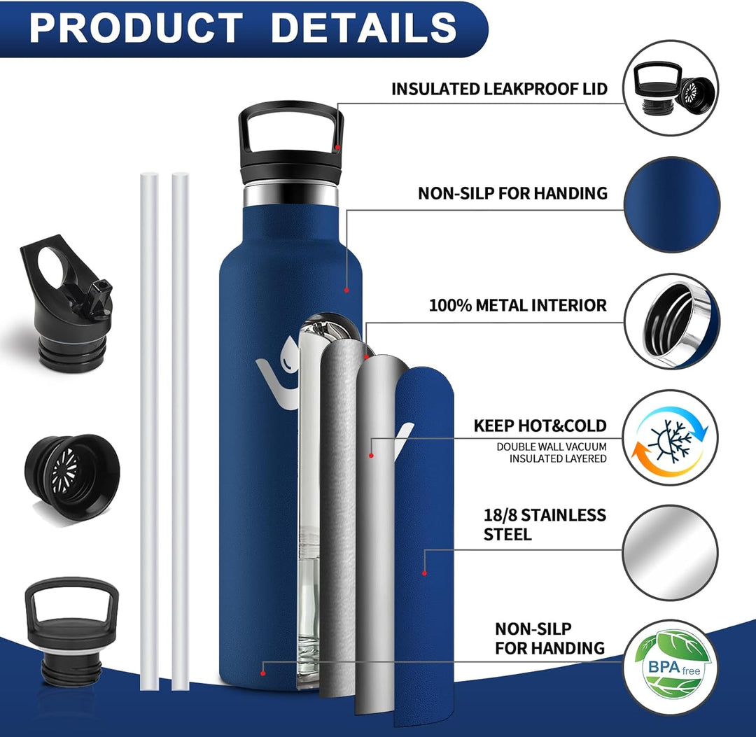 HoneyHolly Trinkflasche Edelstahl, 750 ML BPA-Frei, Thermosflasche, Auslaufsichere Isolierflasche Do