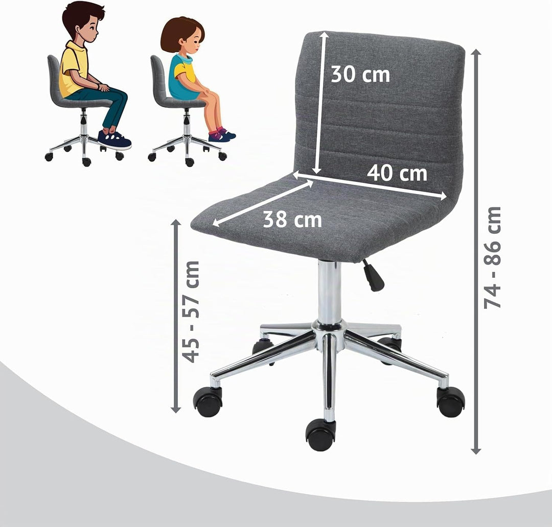 SVITA Linus Schreibtischstuhl Kinder Drehstuhl Stoffbezug Grau Grau Polyester, Grau Polyester