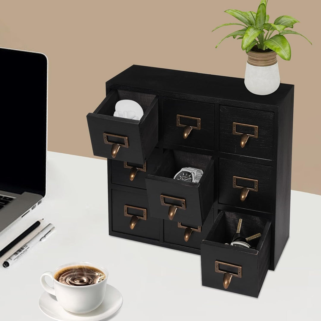 Mini Kommode mit 9 Schubladen, Vintage Schubladenbox Holz Apothekerschrank Desktop Storage Cabinet f