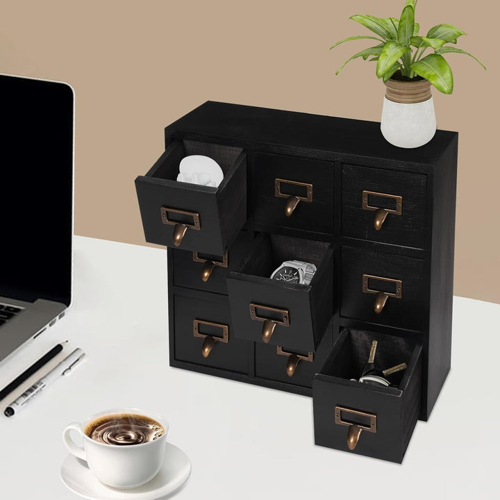 Mini Kommode mit 9 Schubladen, Vintage Schubladenbox Holz Apothekerschrank Desktop Storage Cabinet f