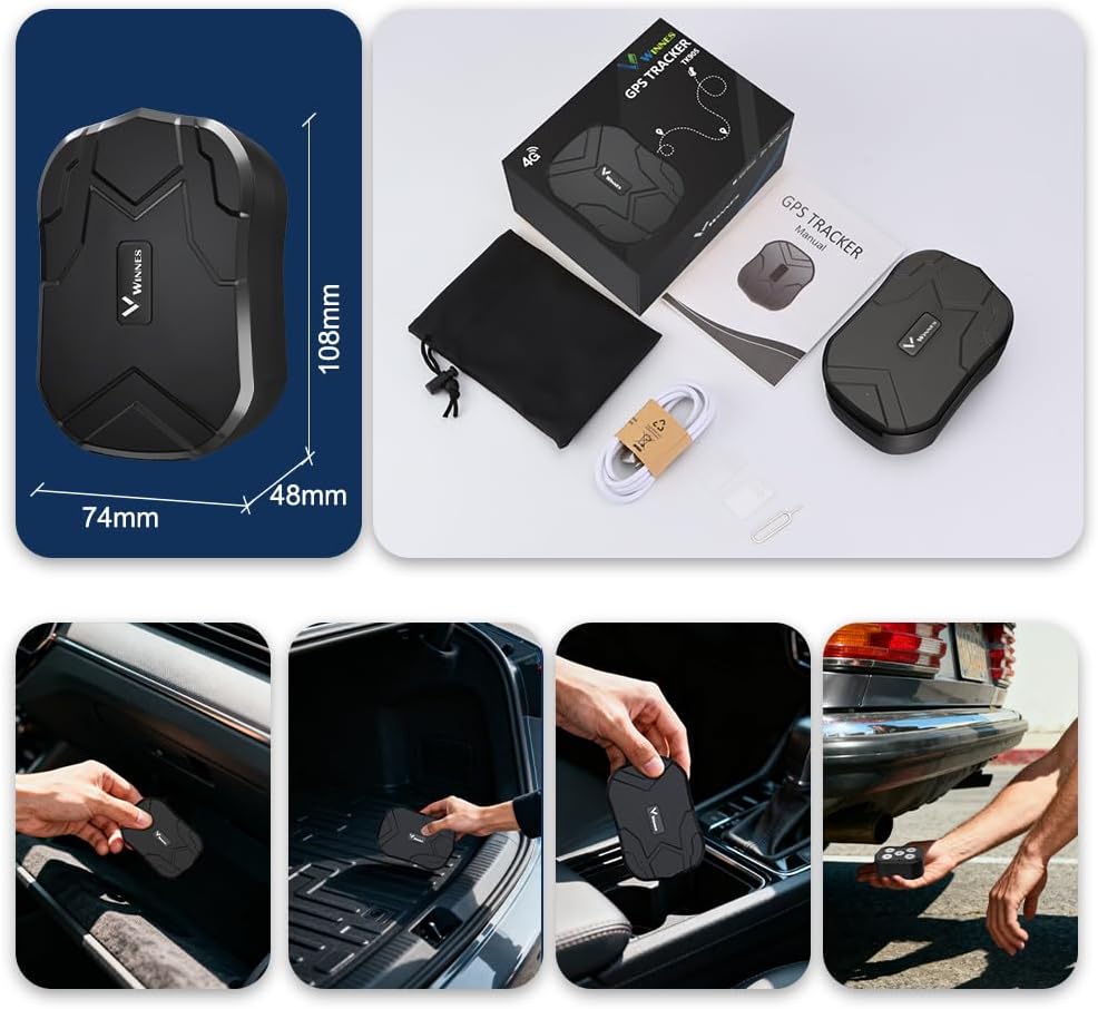 WINNES 4G GPS-Tracker für Auto, TK905C Diebstahlschutz ohne Abonnement, 20.000 mAh (240 G Standby),