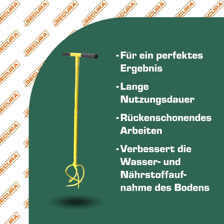 SECURA Gartenkralle und Vertikutierer Handvertikutierer 4 Zinken, höhenverstellbarer Kultivator Erdk