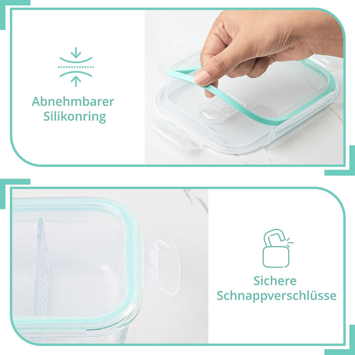 Winter Shore Meal Prep Boxen Glas mit 2 Fächern (5er-Pack) - Lebensmittelsichere, BPA-Freie, Auslauf