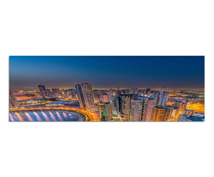 Paul Sinus Art Panoramabild auf Leinwand und Keilrahmen 150x50cm Stadt Skyline Strasse Lichtspuren W