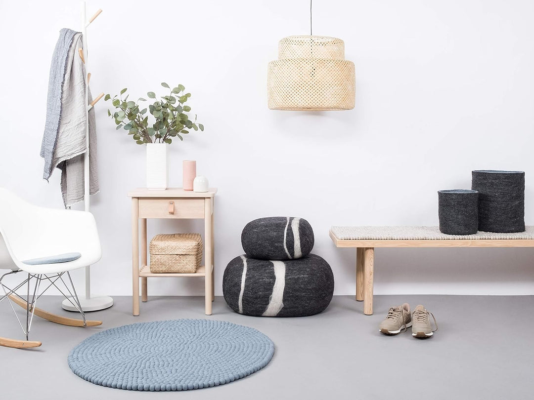 myfelt Mia Filzkugelteppich — Ø 90 cm, ideal für Schlaf-, Wohn-, Kinderzimmer, Flur & Bad Ø 120 cm H