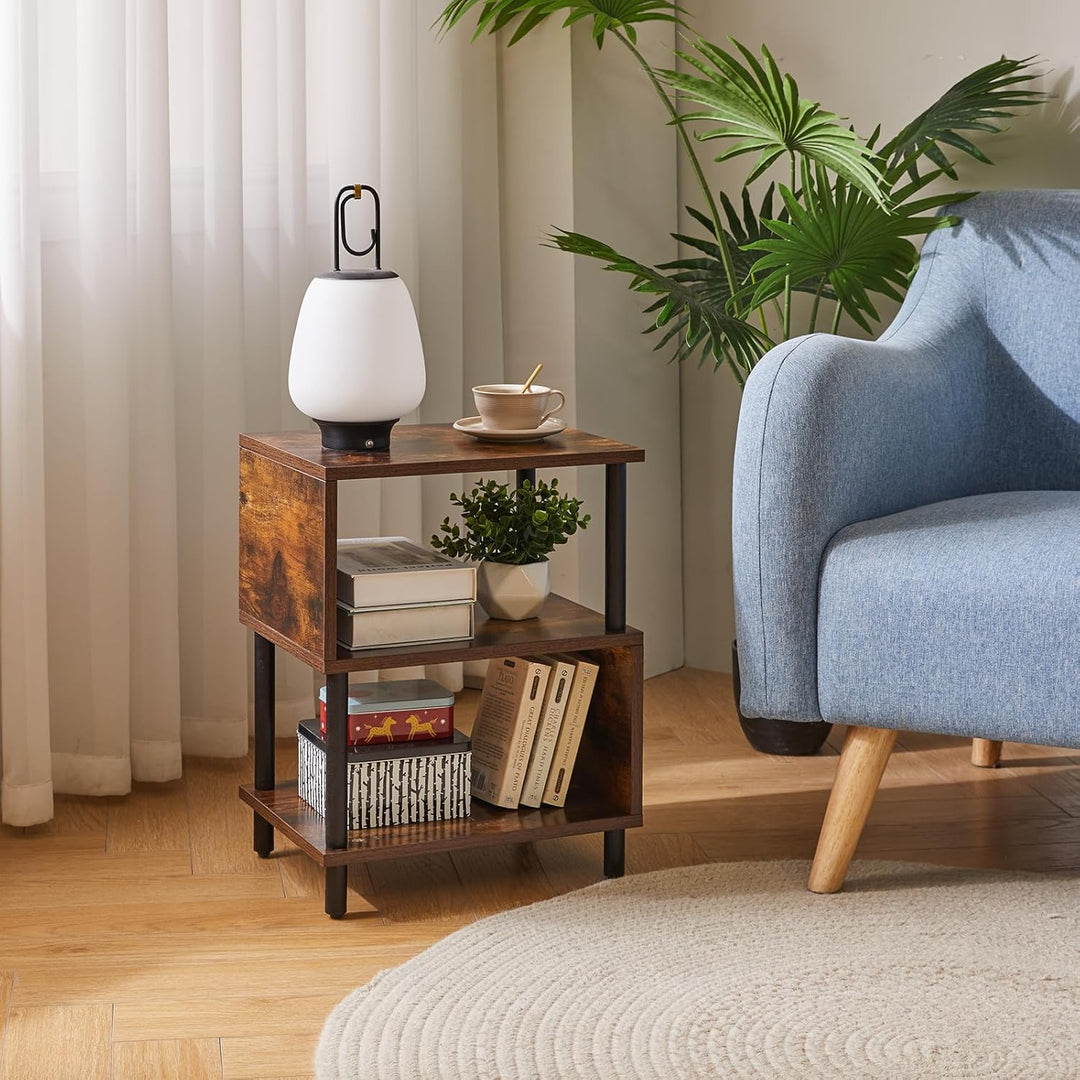 Aibiju Beistelltisch schmal， Nachttisch,Couchtisch klein mit 2 offenen Regalen, Moderner industriell