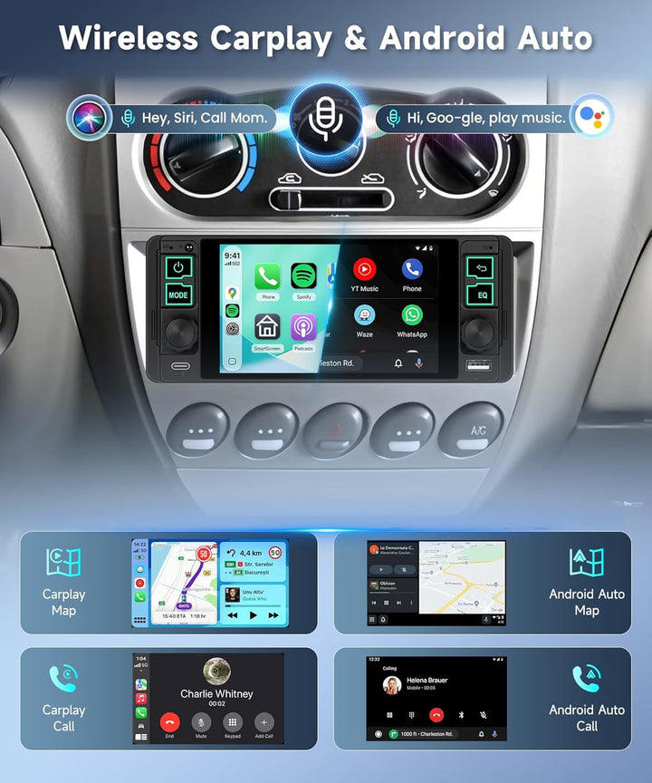 Hodozzy 1 Din Autoradio mit Drahtlos Carplay Android Auto, 5.1 Zoll In-Cell Bildschirm,Unterstützt B