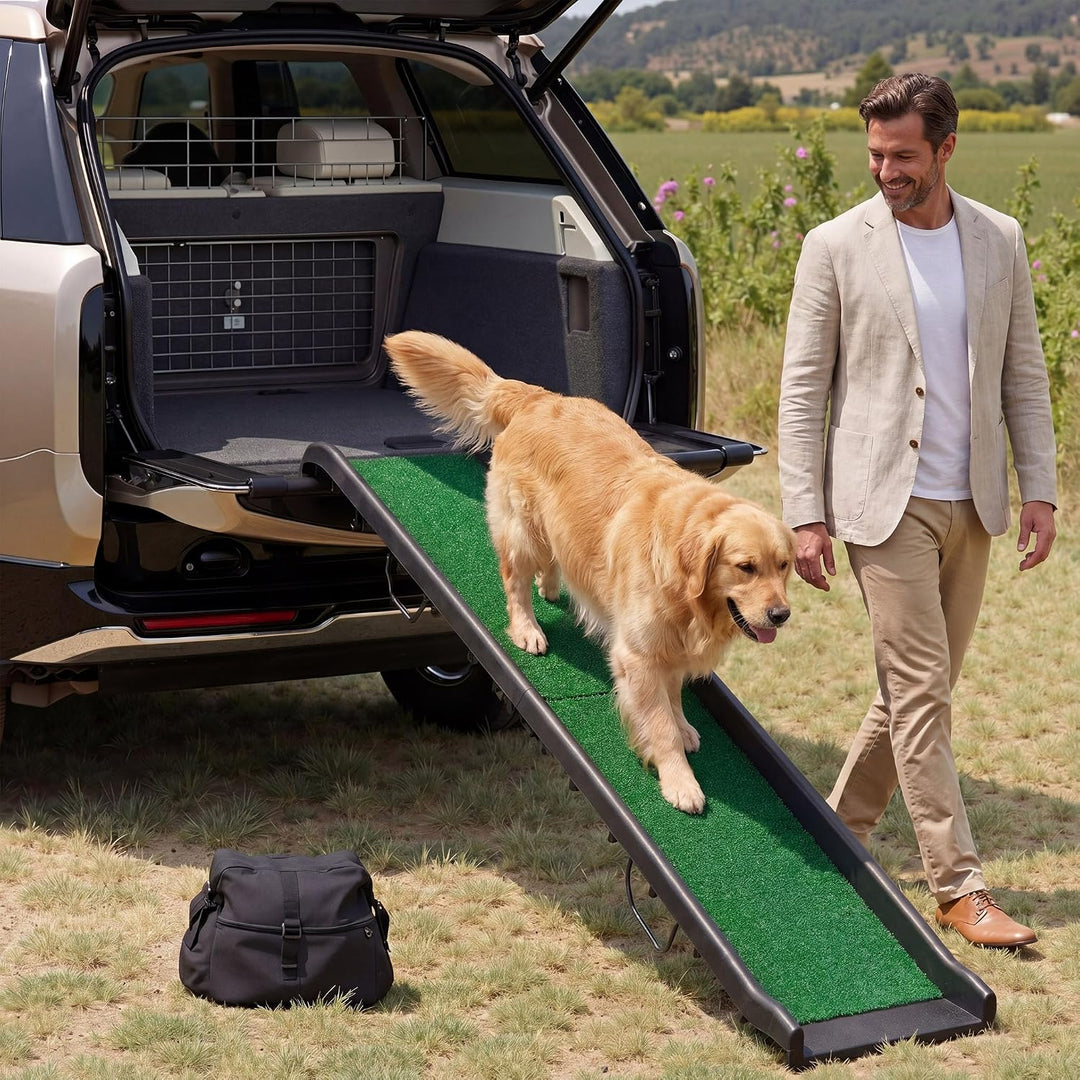 Wiltec Hunderampe 155 x 40 cm 90 kg faltbar Kunstrasen Anti-Rutsch, rutschfeste Autorampe für Hunde,