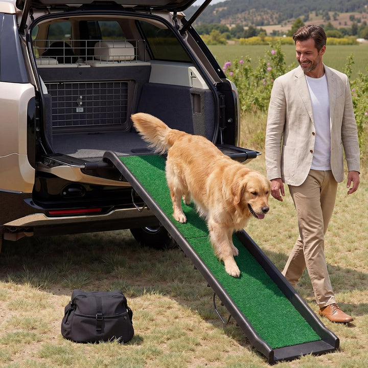 Wiltec Hunderampe 155 x 40 cm 90 kg faltbar Kunstrasen Anti-Rutsch, rutschfeste Autorampe für Hunde,