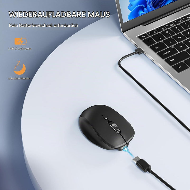 Uiosmuph Mini Bluetooth Maus kabellos, Leise Bluetooth Funkmaus (BT 5.0/5.1+2.4G), USB-C wiederaufla