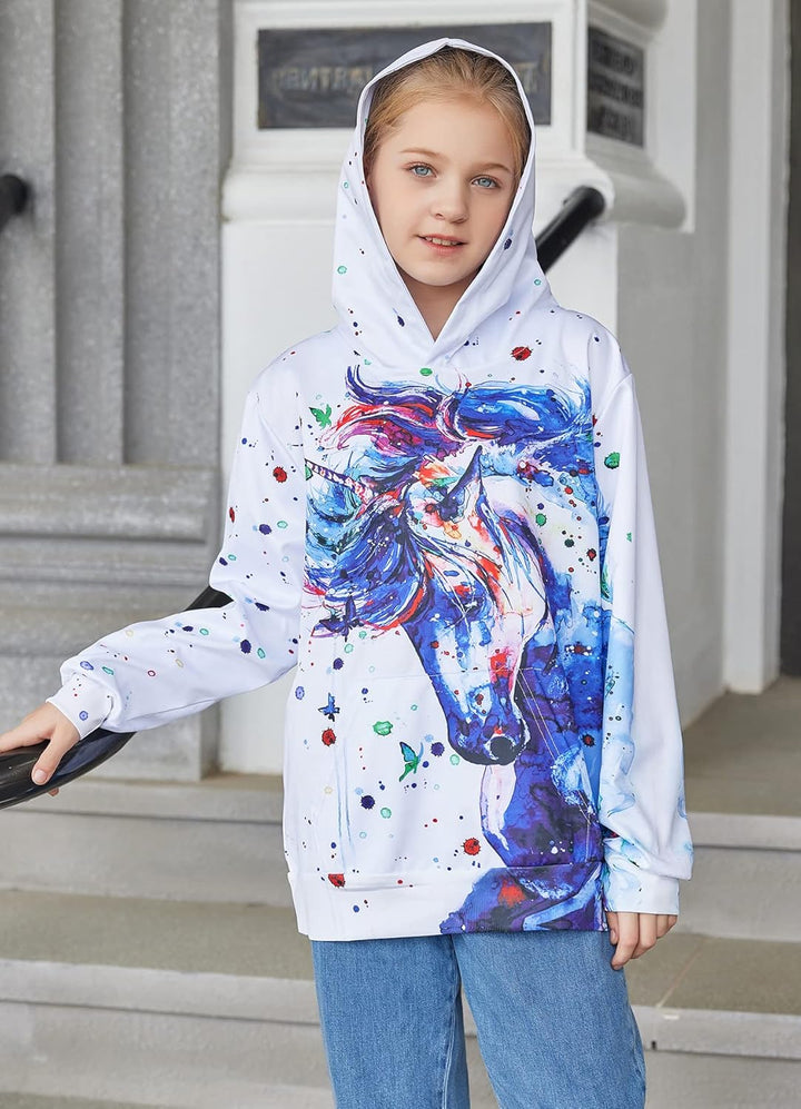 Fanient Kinder Junge Mädchen Hoodies 3D Drucken lebendige Tier Cartoon Grafik Sweatshirt Tasche Pull
