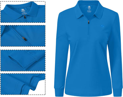 AjezMax Poloshirt Damen Golf Polohemd Langarm Baumwolle Sport Polo Wintershirts mit Reissverschluss