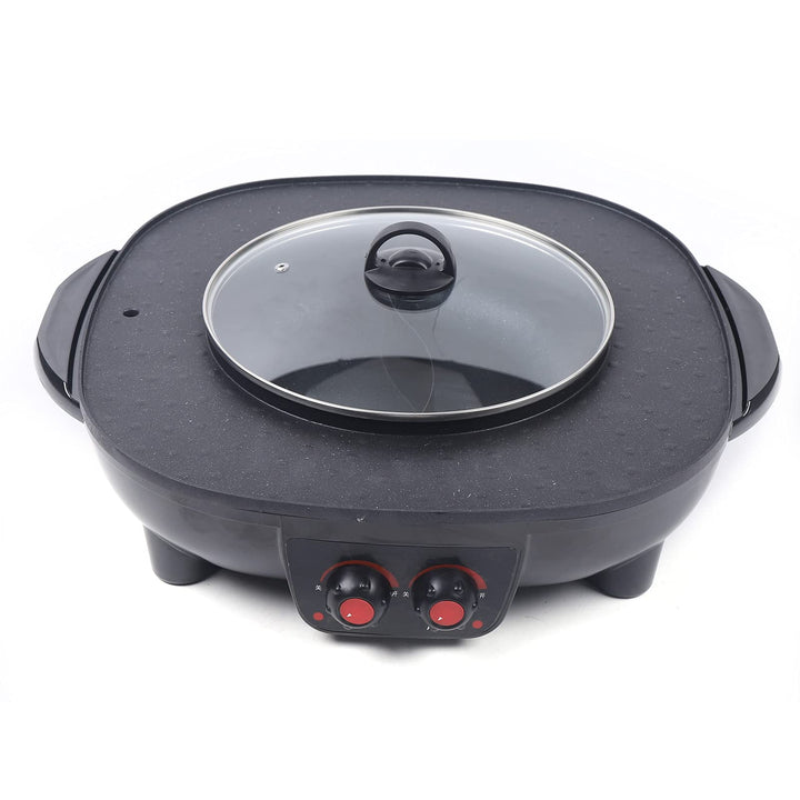 2 In 1 Hotpot und Grill,Multifunktions Hot Pot Und Bbq Tischgrill,Non Stick Rauchloser Temperatur Ei