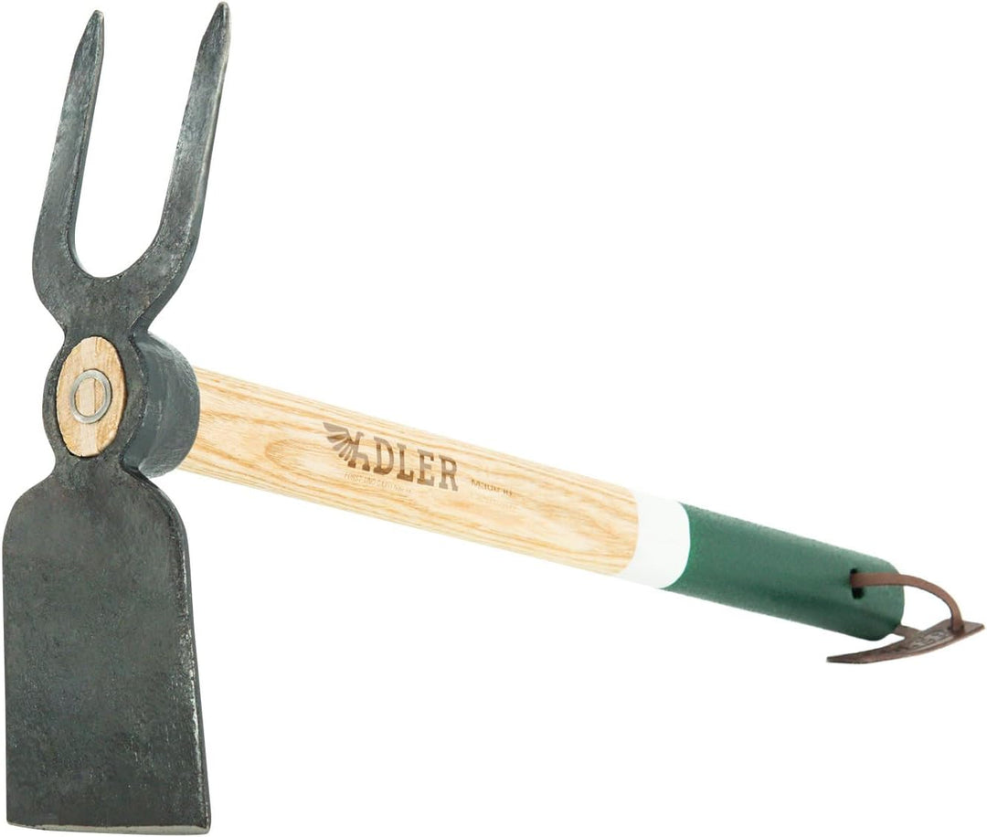 ADLER Garten-Set 3-TLG. – Geschmiedete Hacke, Kleinhacke Ivy & Pflanzkelle Holly – 45 cm Eschenholz-