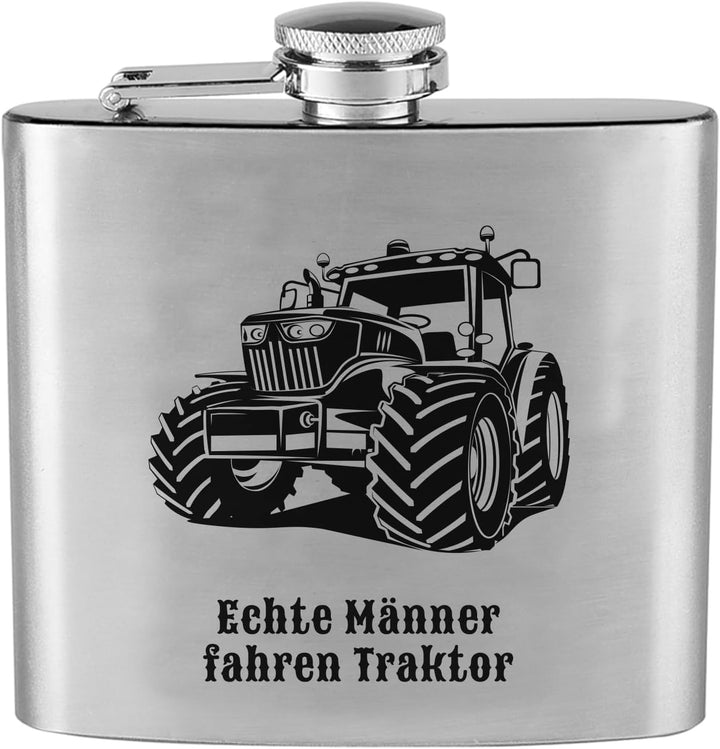 Flachmann mit Gravur Motiv Traktor und Wunschtext personalisiert Edelstahl Landwirt Bauer Trecker au