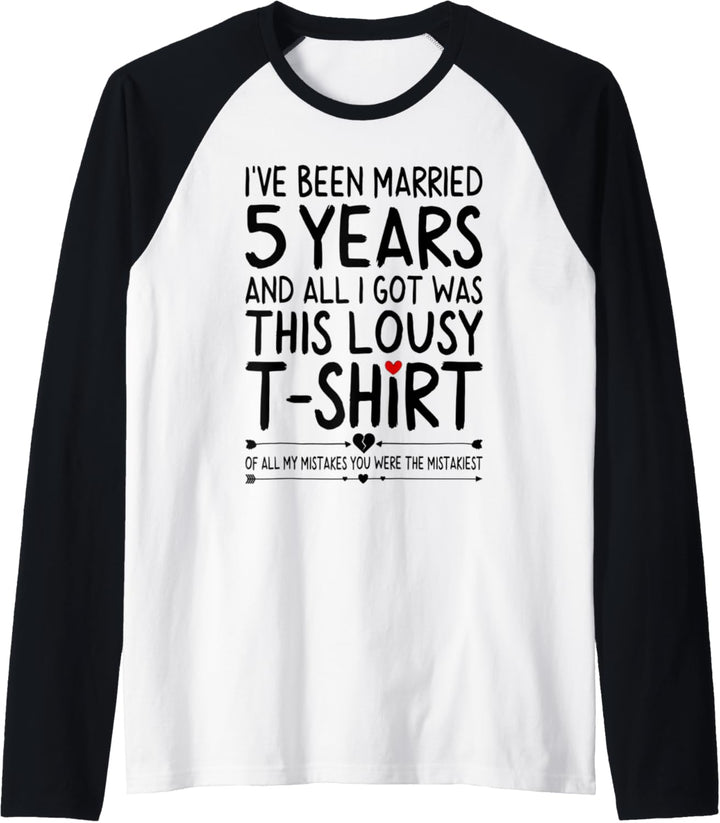 5 Years of Marriage 5th Wedding Anniversary for Her Husband Raglan