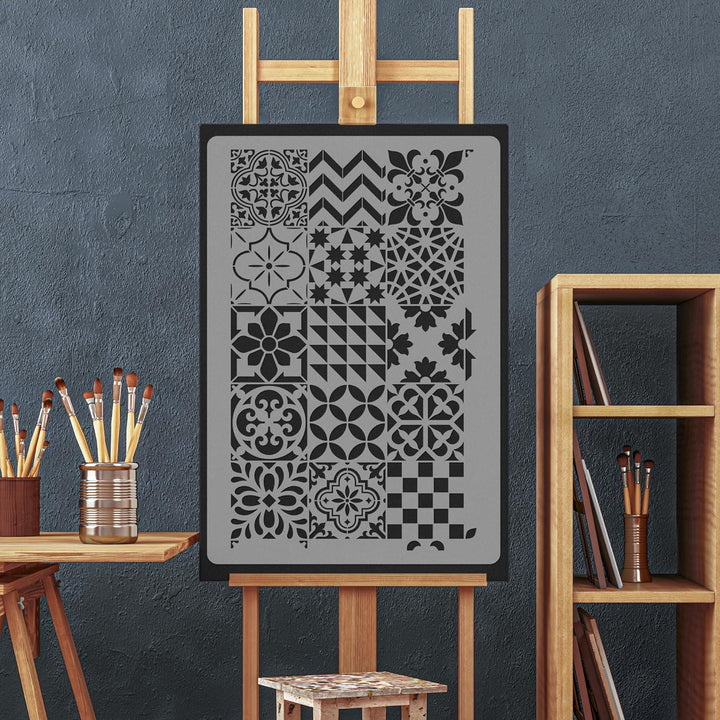 NAKLEO Wiederverwendbare Kunststoff-Schablonen - 59x95cm - Fliesen Marokkanisch Geometrisch - Grosse