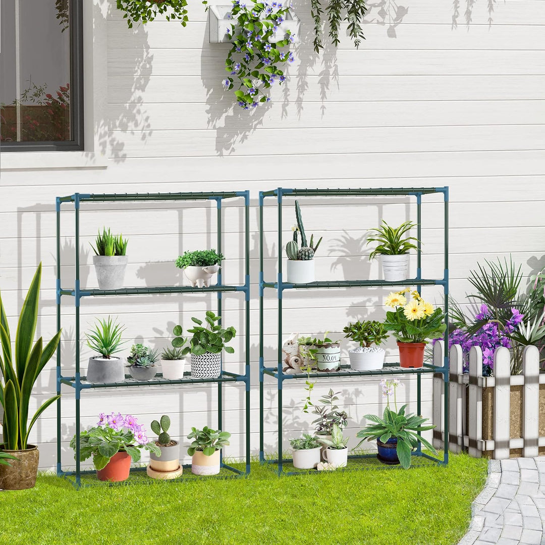 Outsunny Pflanzenregal 2er Set, Pflanzenständer mit 4 Etagen, Blumenständer, Blumenregal für Balkon,
