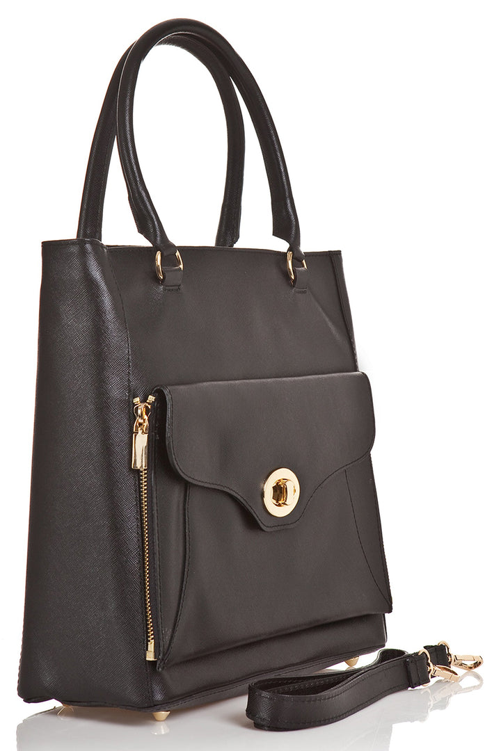 Damen Handtasche Zürich aus echtem Leder, Henkeltasche Schwarz, Frauentasche Made in Italy, Lederhan