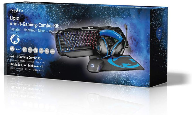 NEDIS - Gaming-Combo-Kit - 4-in-1 - Tastatur, Headset, Maus und Mousepad - 5 V 0.5 A - Rechtshändig