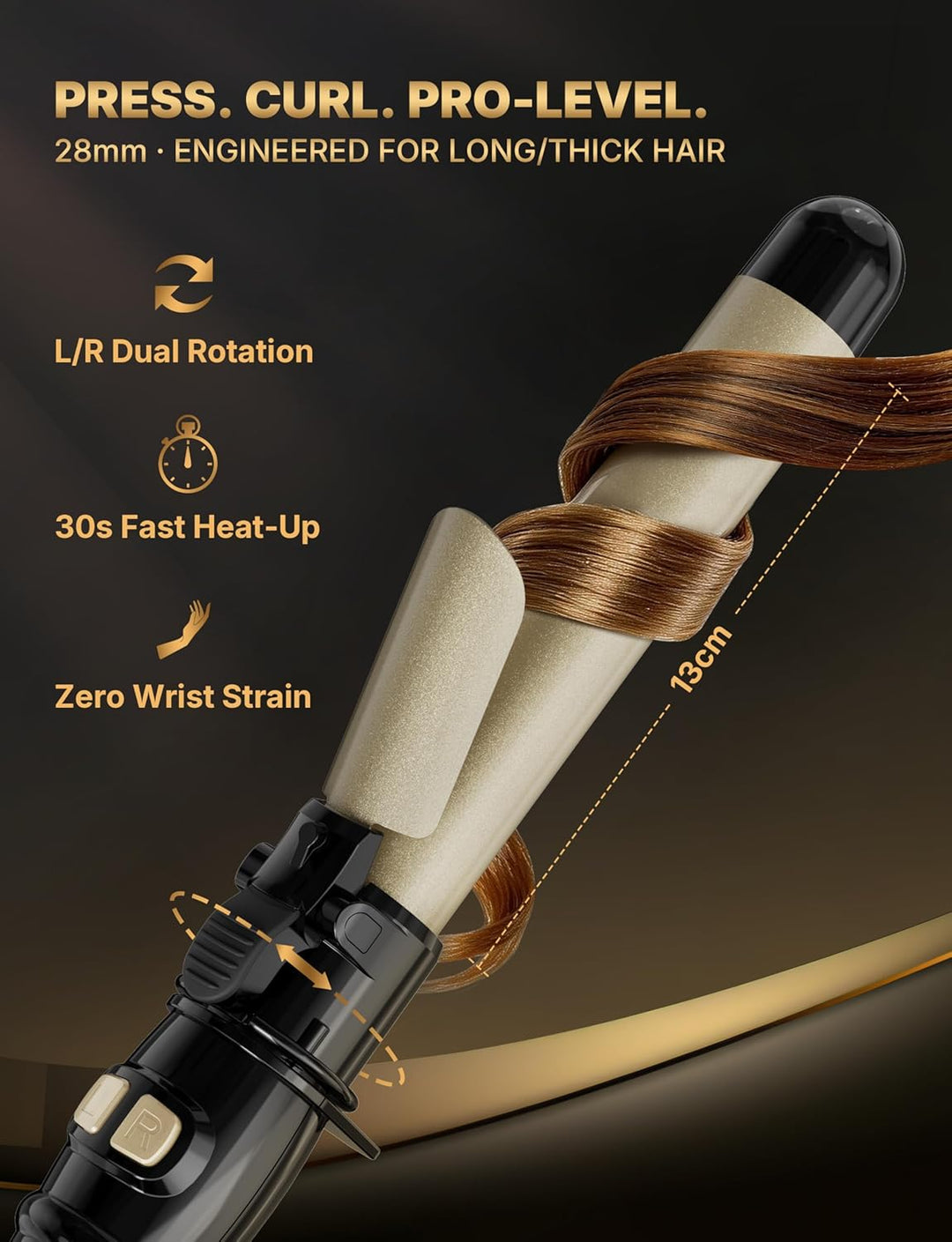 Automatischer Lockenstab mit Rotation 28mm - Profi Lockenstab Grosse Locken mit 14 Heizstufen (100-2